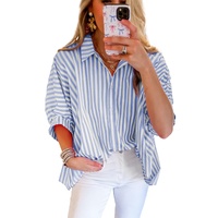 Sky Blue Stripe Dolman Sleeve Oversize Shirt - L thumbnail