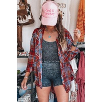 Red Plaid Print Loose Vintage Shirt - XL thumbnail