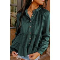 Skobeloff Corduroy Ruffle Tiered Buttoned O Neck Shirt - 2XL thumbnail