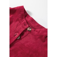Burgundy Corduroy Ruffle Tiered Buttoned O Neck Shirt - XL thumbnail