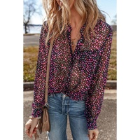Grape Wine Polka Dot Printed Buttoned Casual Shirt - L thumbnail