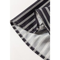 Black Stripe 2-tone Patchwork Half Buttons Chest Pockets Casual Blouse - M thumbnail