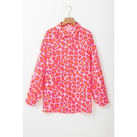 Rose Leopard Printed Button Up Loose Shirt - XL thumbnail
