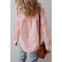 Light Pink Pleated Button-Up Loose Fit Casual Shirt - L thumbnail