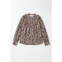 Light French Beige Oversized Leopard Print Balloon Sleeve Casual Shirt - 2XL thumbnail