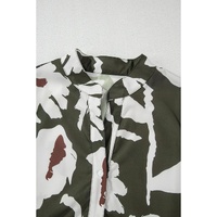 Four Leaf Clover Abstract Floral Print Puff Sleeve Half Button Blouse - L thumbnail