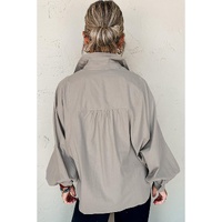 High Solid Color Balloon Sleeve Side Slits Loose Fit Shirt - L thumbnail