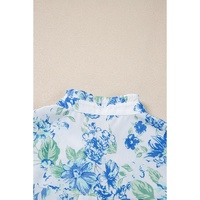Sky Blue Floral Print Ruffle Sleeve Frilly Button Up Shirt - M thumbnail