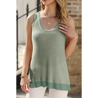 Sea Green Scoop Neck Waffle Knit Flowy Vest - S thumbnail