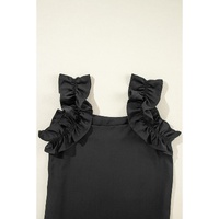Black Solid Ruffle Trim Sleeveless Top - XL thumbnail