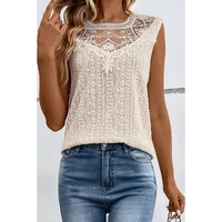 Apricot Guipure Lace Crochet Keyhole Back Tank Top - S thumbnail
