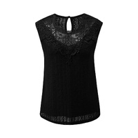 Black Guipure Lace Crochet Keyhole Back Tank Top - L thumbnail