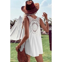 White Bohemian Crochet Patchwork Sleeveless Tunic - S thumbnail