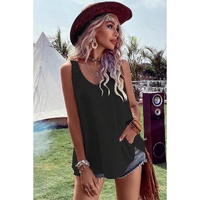 Black Bohemian Crochet Patchwork Sleeveless Tunic - S thumbnail