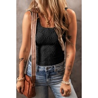 Black Floral Jacquard Square Neck Tank Top - S thumbnail