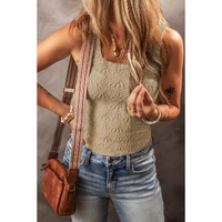Smoke Gray Floral Jacquard Square Neck Tank Top - 2XL thumbnail