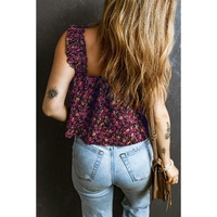 Rose Boho Frilled Straps Floral Tank Top - L thumbnail