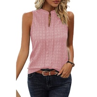 Pink Lattice Textured Split Neck Tank Top - XL thumbnail