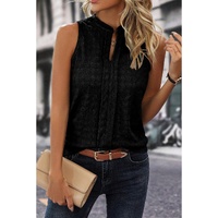 Black Lattice Textured Split Neck Tank Top - L thumbnail