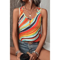 Multicolour Wavy Striped Buttoned V Neck Tank Top - XL thumbnail