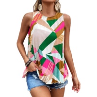Multicolour Geometric Printed Pleated Shift Tank Top - M thumbnail