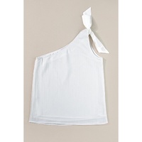 White Textured Bowknot One Shoulder Tank Top - L thumbnail