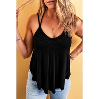 Black Exposed Seam Detail Double Straps Tank Top - S thumbnail