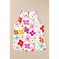 White Cute Floral Print Vest - S thumbnail