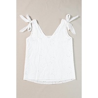 White Embroidery Patterned Knotted Straps V Neck Tank Top - XL thumbnail