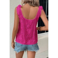 Rose Red Embroidery Patterned Knotted Straps V Neck Tank Top - L thumbnail