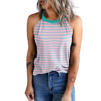 Pink Stripe Round Neck Tank Top - L thumbnail