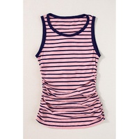 Black Stripe Contrast Round Neck Sleeveless Slim Top - L thumbnail
