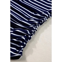 Blue Stripe Contrast Round Neck Sleeveless Slim Top - L thumbnail