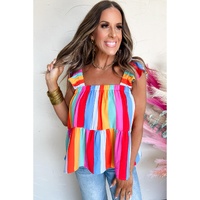 Red Stripe Ruffled Straps Babydoll Tank Top - XL thumbnail