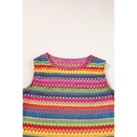 Yellow Ethnic Wavy Pattern Round Neck Sleeveless Top - S thumbnail