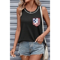 Black Sequined American Flag Patched Exposed Seam Tank Top - S thumbnail