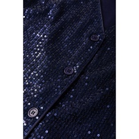 Dirty blue Sequined Deep V Neck Buttoned Tank Top - L thumbnail