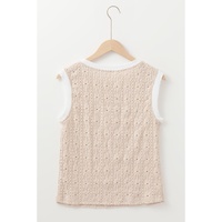 Oatmeal Floral Textured Crew Neck Tank Top - L thumbnail