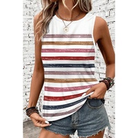 Red Stripe Rainbow Round Neck Tank Top - L thumbnail