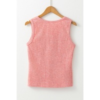 Fushia Solid Color Textured U Neck Slim Tank Top - L thumbnail