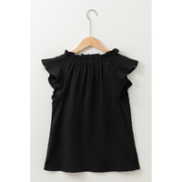 Black Ruffled Shoulder V Neck Shift Tank Top - M thumbnail