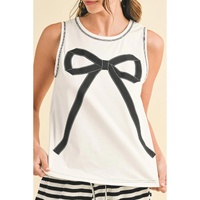 White Sweet Bow Stitching Trim Sleeveless Top - XL thumbnail