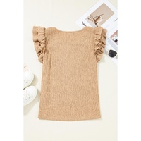Smoke Gray Ruffled Tiered Sleeve Square Neck Textured Top - L thumbnail