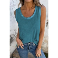 Peacock Blue Metallic Sheen Edge Scoop Neck Tank Top - L thumbnail