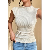 Apricot Ribbed Knit Mock Neck Tank Top - L thumbnail