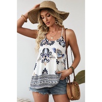 Blue Bohemian Fashion Print Spaghetti Straps Loose Tank - L thumbnail
