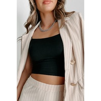 Black Spaghetti Strap Skinny Fit Cropped Tank Top - L thumbnail