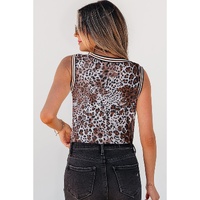 Multicolour Cheetah Checkered Dual Print Reversible Round Neck Mesh Tank Top - L thumbnail