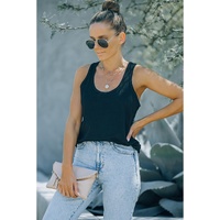 Black Scoop Neck Basic Solid Tank Top - XL thumbnail