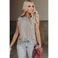 Gray Crew Neck Ruffled Striped Tank Top - 2XL thumbnail